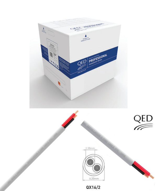 QED QX16/2 Flame Retardant Speaker Cable PVC White 4x2.3 mm Core -100 metre