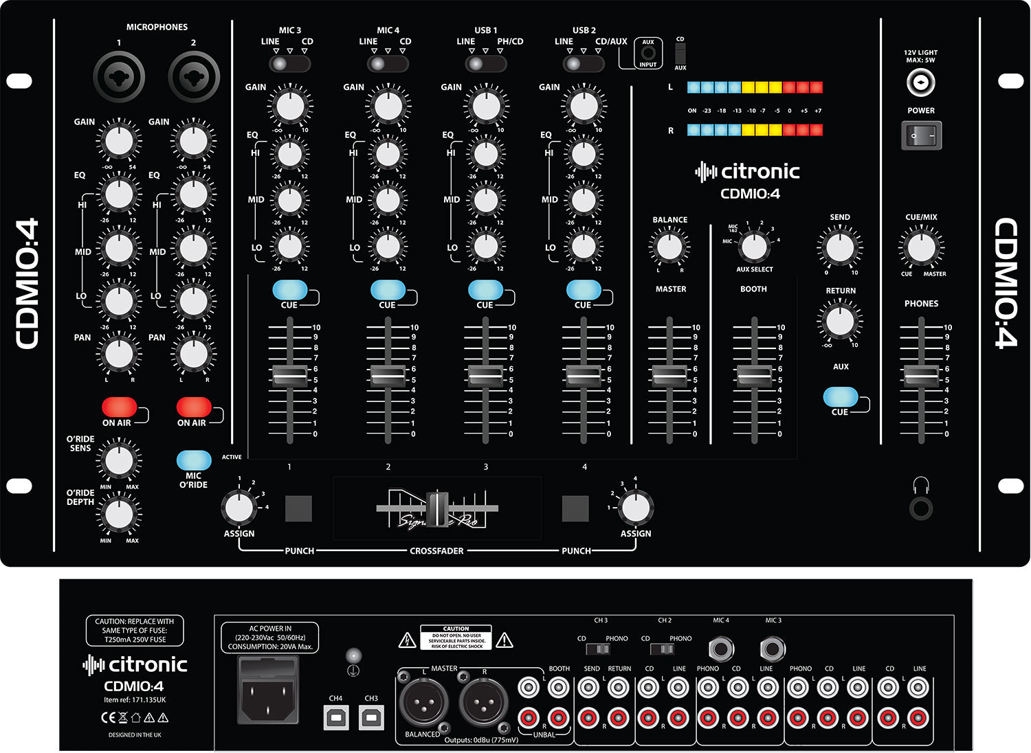 Citronic CDM10:4 MK5 - 4 Channel Mixer with USB