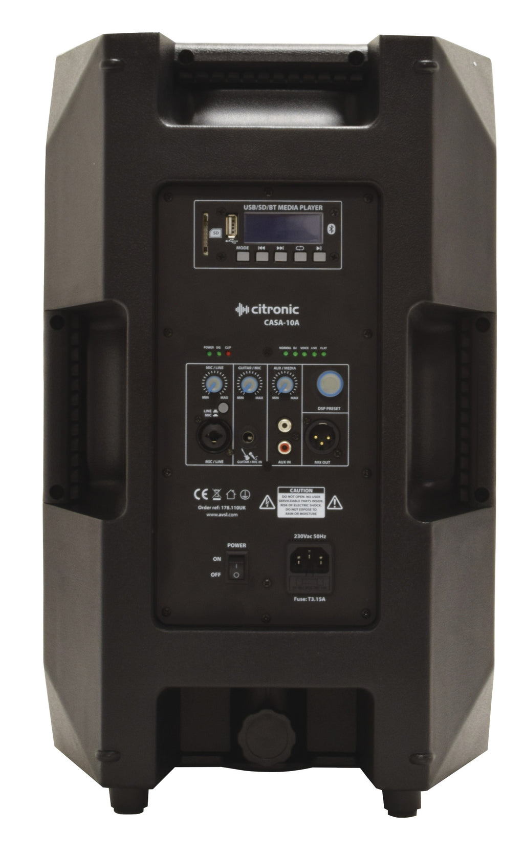 Citronic  CASA-12A 12" Active Powered PA Speaker with Bluetooth, DSP, USB/SD 600W