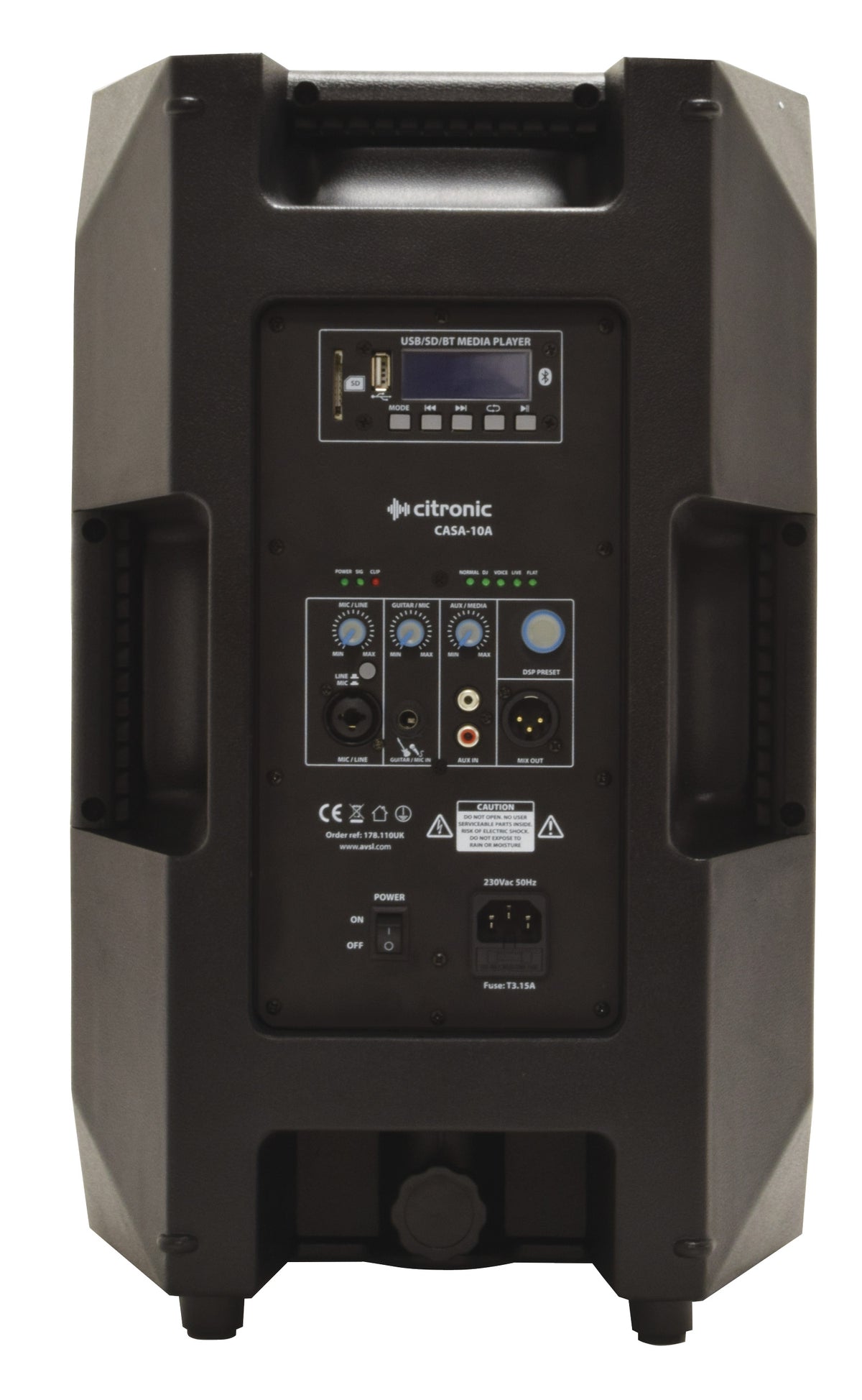 Citronic  CASA-12A 12" Active Powered PA Speaker with Bluetooth, DSP, USB/SD 600W