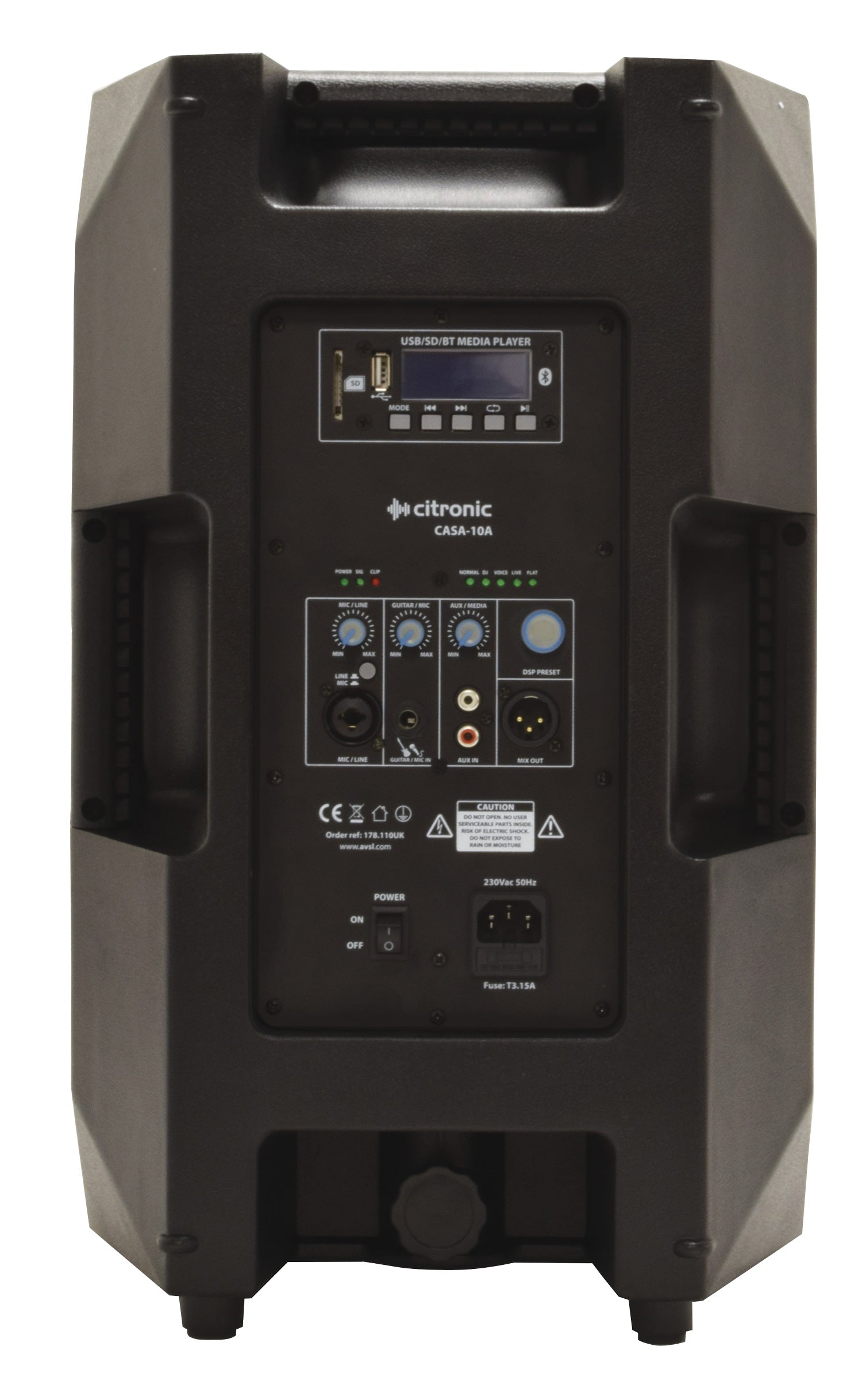 Citronic  CASA-12A 12" Active Powered PA Speaker with Bluetooth, DSP, USB/SD 600W