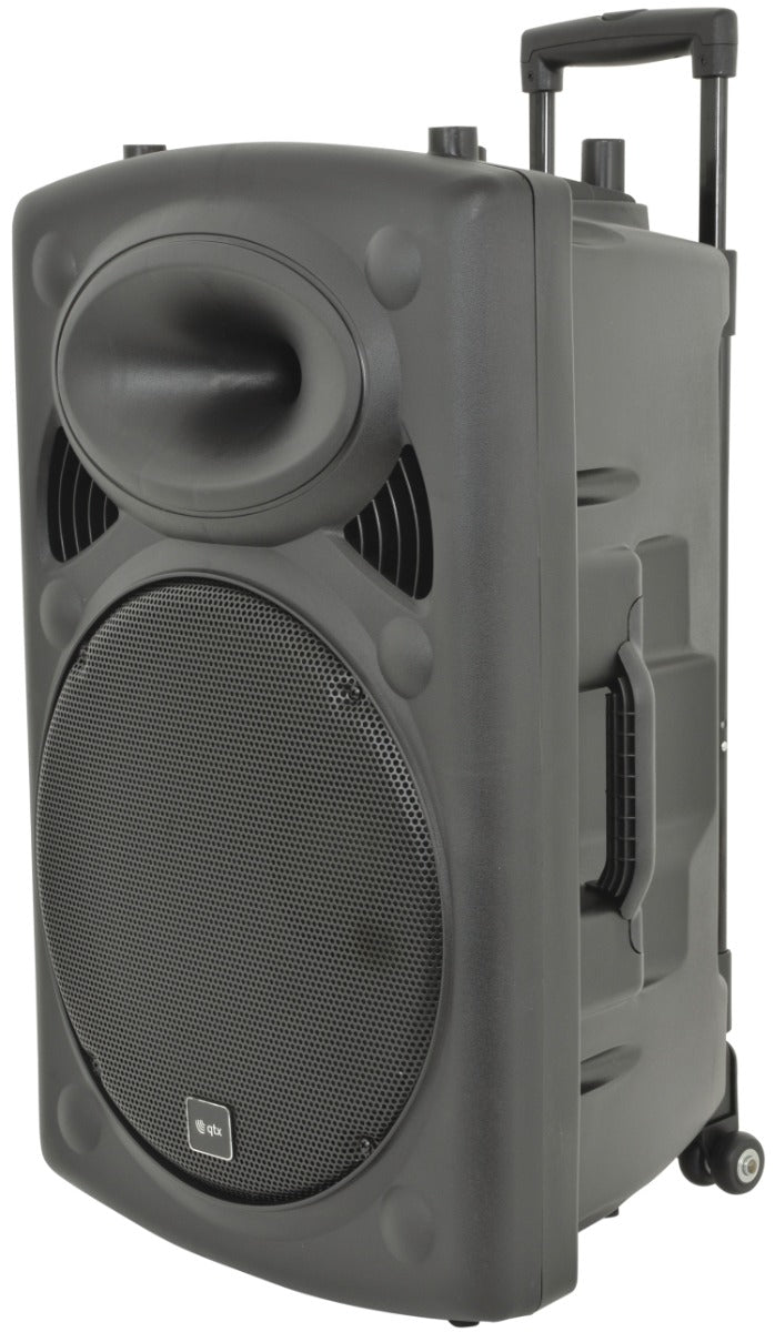 QTX QR15PABT Portable & Rechargeable PA Speaker System with Wireless Microphones & Bluetooth