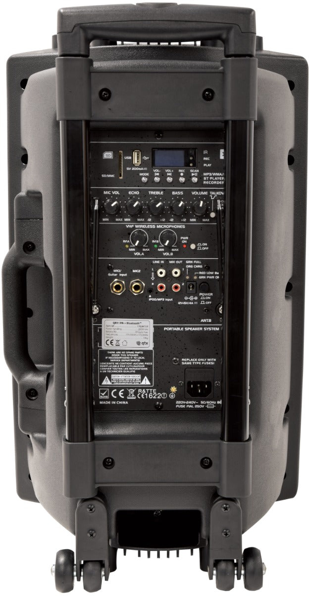 QTX QR15PABT Portable & Rechargeable PA Speaker System with Wireless Microphones & Bluetooth