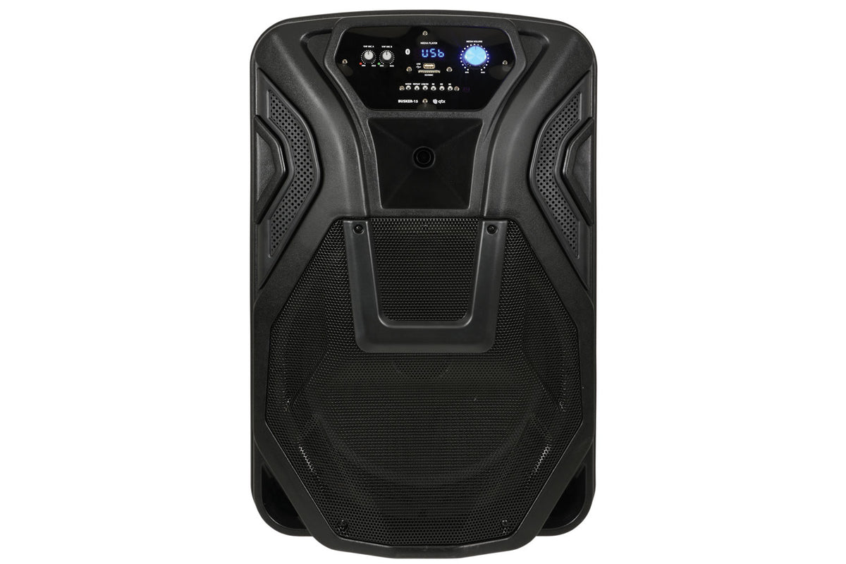 QTX Busker 15 - Portable PA System with Bluetooth, USB, SD & Wireless Mics