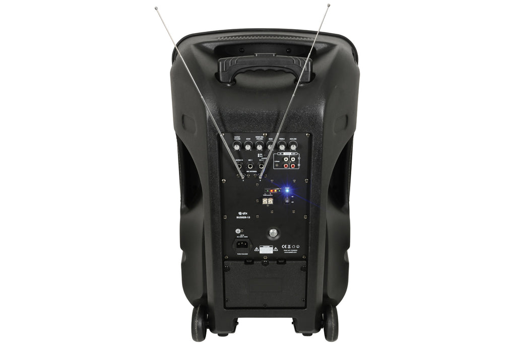 QTX Busker 15 - Portable PA System with Bluetooth, USB, SD & Wireless Mics