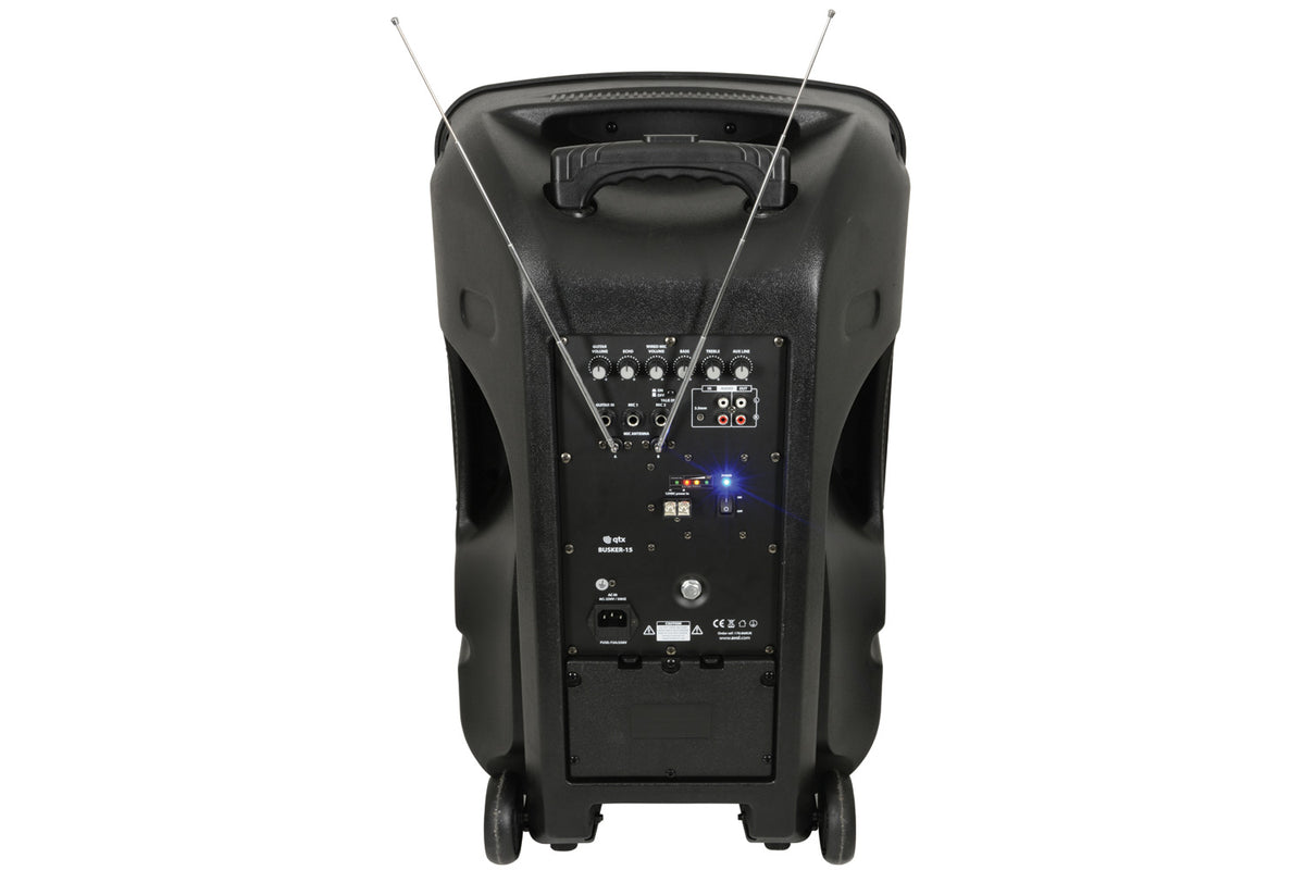 QTX Busker 15 - Portable PA System with Bluetooth, USB, SD & Wireless Mics