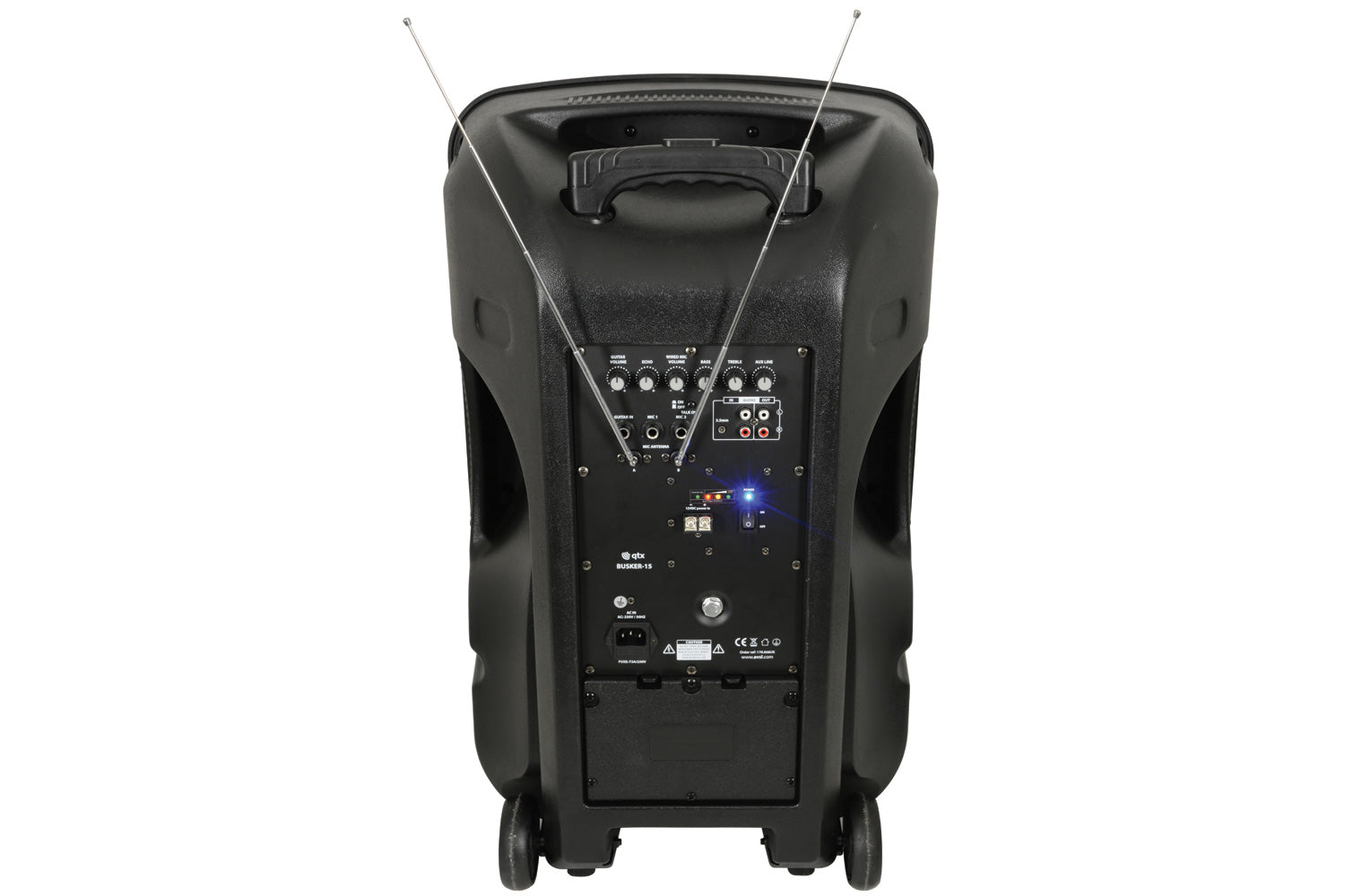 QTX Busker 15 - Portable PA System with Bluetooth, USB, SD & Wireless Mics