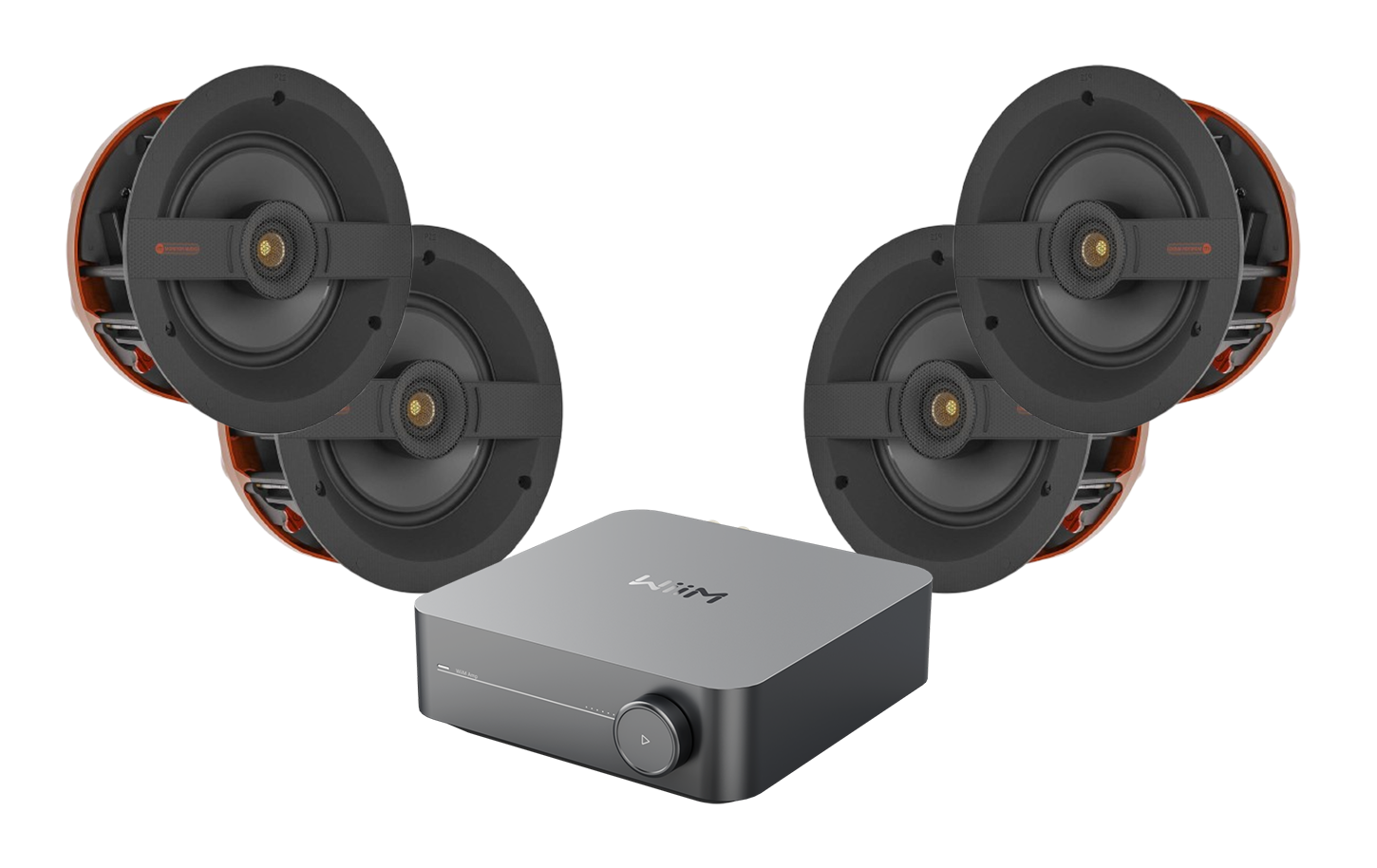 WiiM Amp Music Streaming Amplifier + 4 x Monitor Audio C1M Ceiling Speakers + 40m QED QX16/2