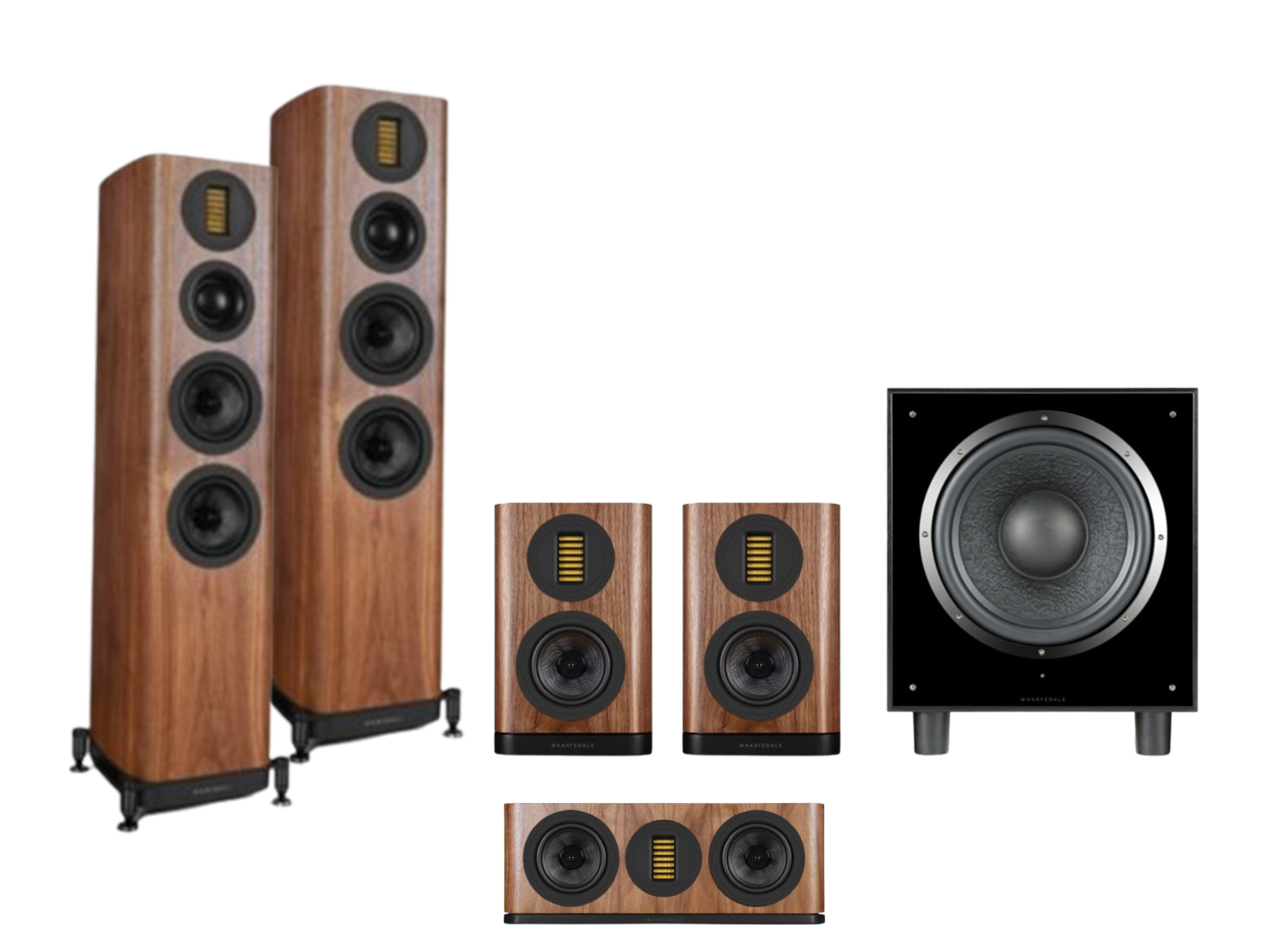 Wharfedale Evo 5.3 – 5.1 Surround Sound Bundle – Walnut with SW-12 Subwoofer