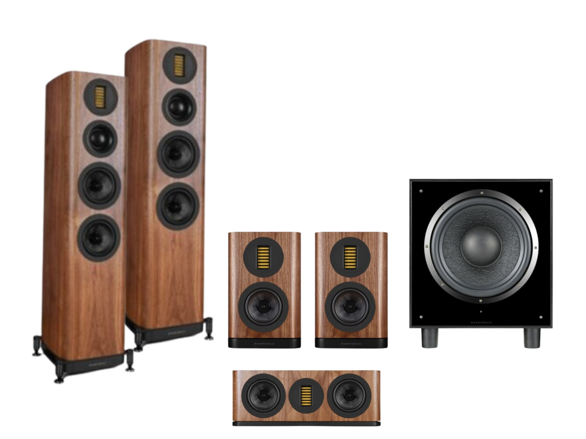 Wharfedale Evo 5.4 – 5.1 Surround Sound Bundle – Walnut with SW-12 Subwoofer