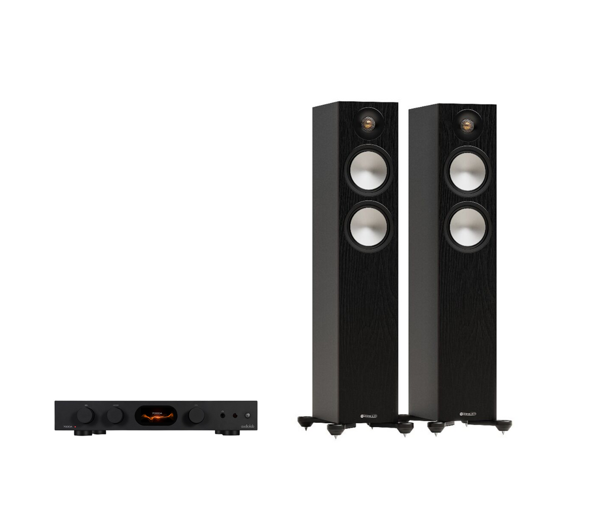 Audiolab 7000A Integrated Amplifier + Monitor Audio Bronze 300 7G Floor Standing Speakers Package and 5 metres Classic 79 Strand