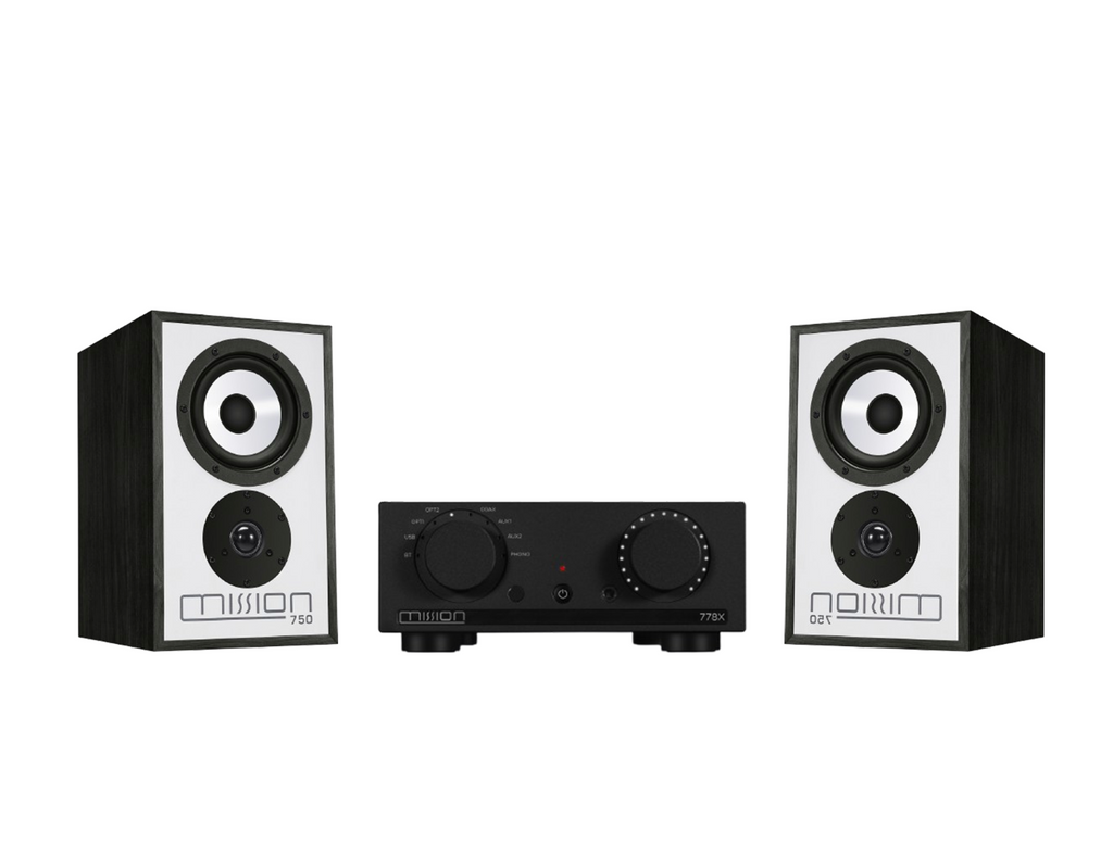 Mission 778X Stereo Amplifier & Mission 750 Bookshelf Speakers – Black
