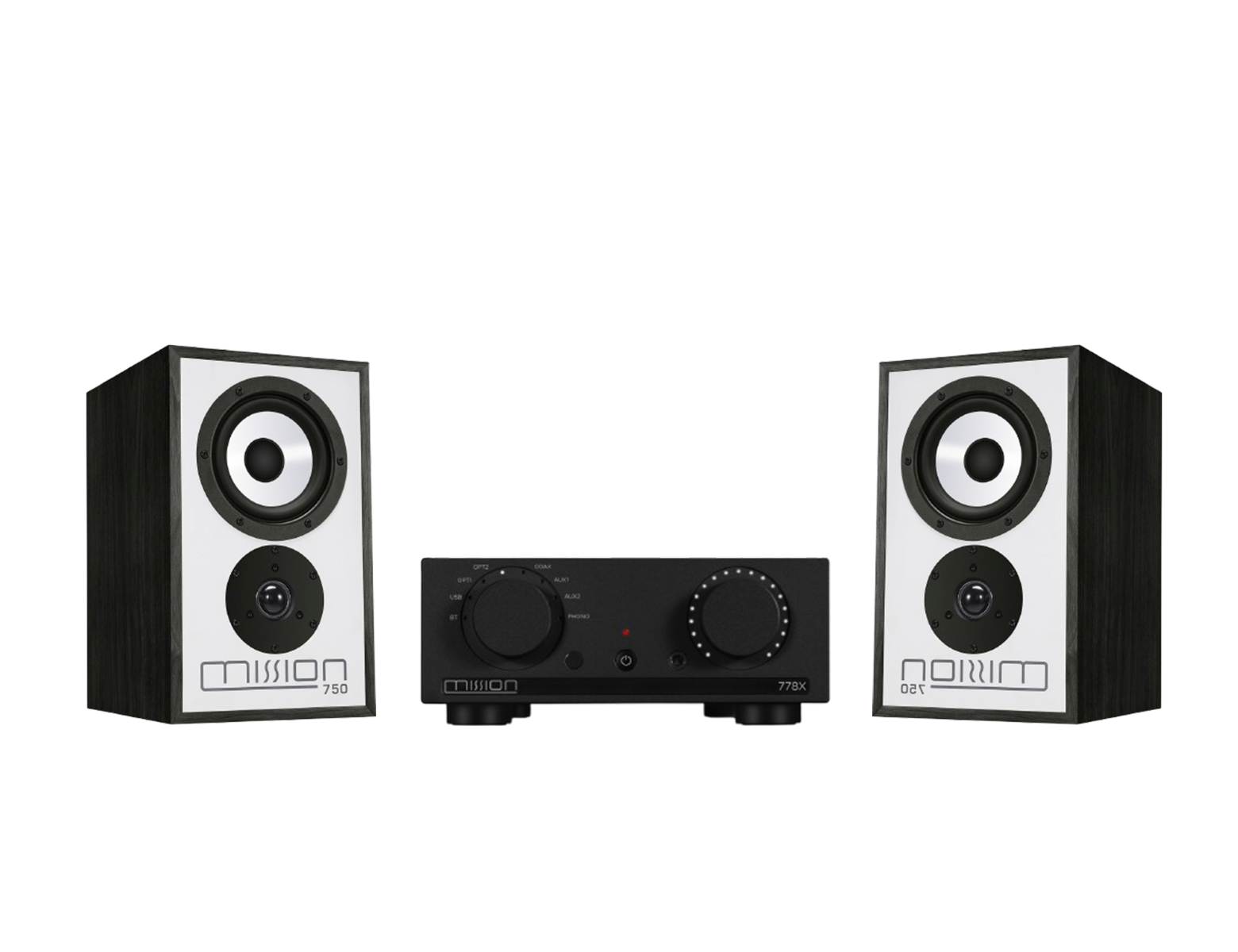 Mission 778X Stereo Amplifier & Mission 750 Bookshelf Speakers – Black