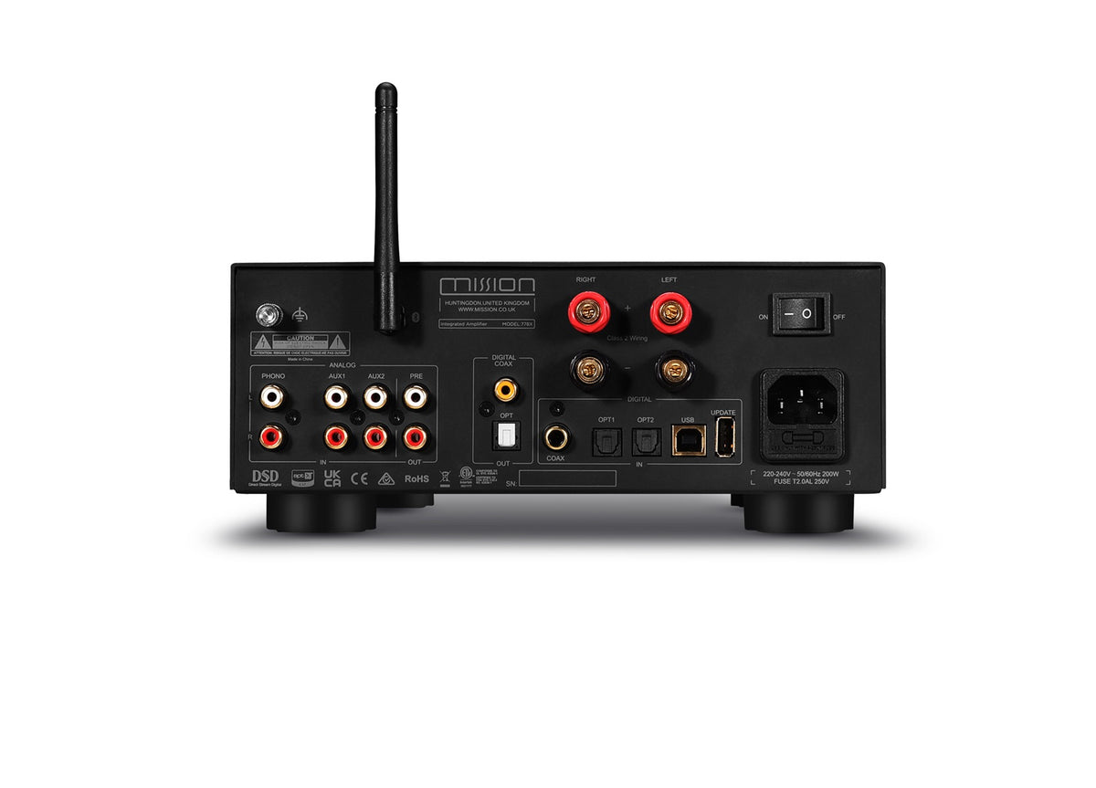 Mission 778X Stereo Amplifier – Black & Mission 750 Bookshelf Speakers – Walnut