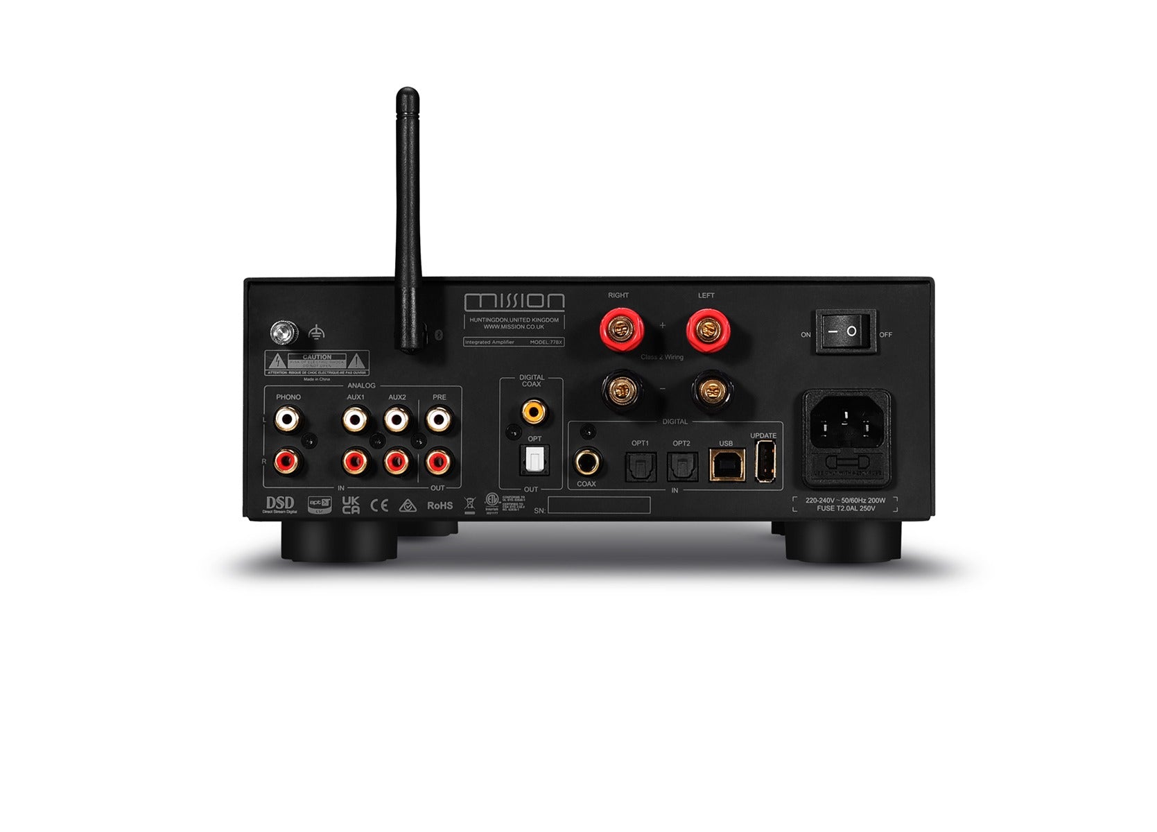 Mission 778X Stereo Amplifier – Black & Mission 750 Bookshelf Speakers – Walnut