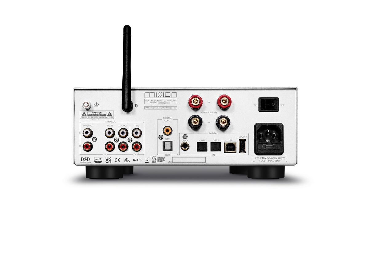 Mission 778X Stereo Amplifier – Silver & Mission 750 Bookshelf Speakers – Black