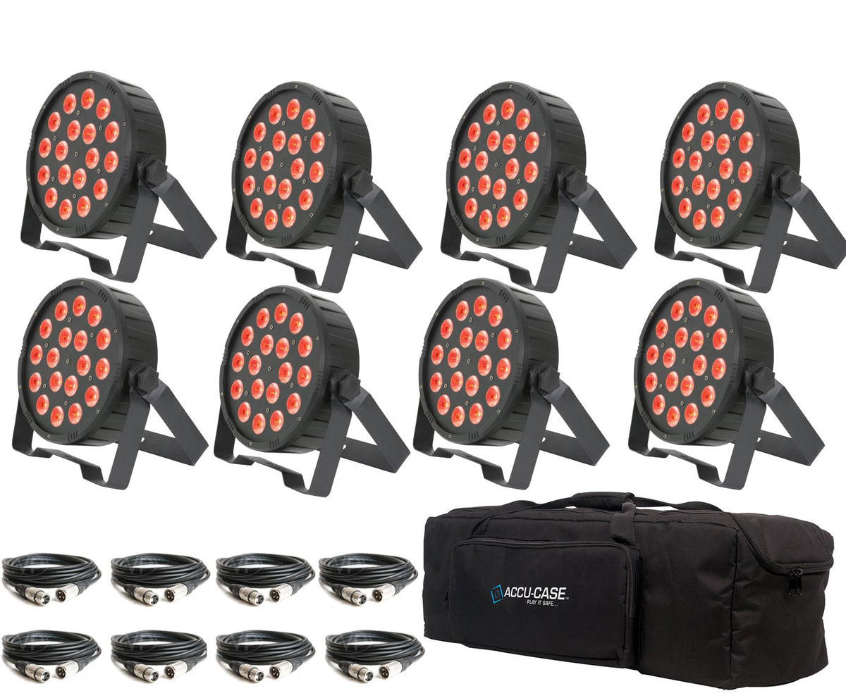 8X QTX PAR100 High Powered 3-in-1 LED  PAR CAN + Carry Bag & Leads Bundle
