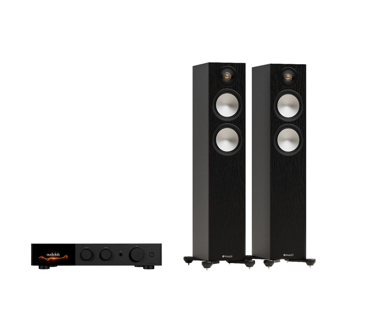 Audiolab 9000A Integrated Amplifier + Monitor Audio Bronze 300 7G Floor Standing Speakers Package and 5 metres Classic 79 Strand