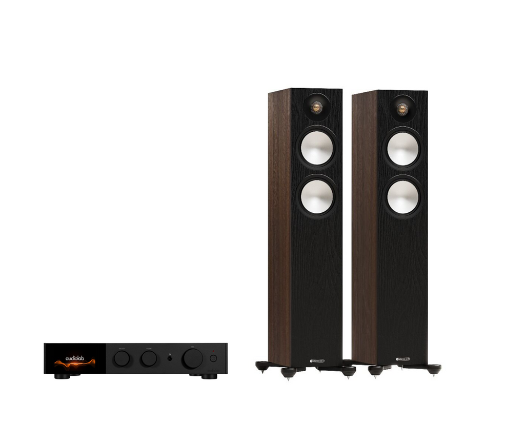Audiolab 9000A Integrated Amplifier + Monitor Audio Bronze 300 7G Floor Standing Speakers Package and 5 metres Classic 79 Strand