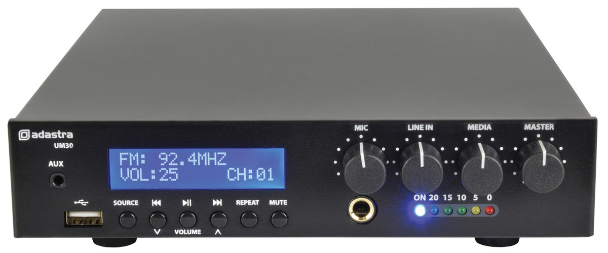 4 x 3" BC3V 100V Wall Speaker Package + Adastra UM30 BT / USB Media Amplifier + Wiring in White