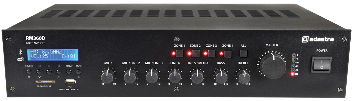 Adastra RM360 100V Mixer-Amplifier with DAB+, BT, USB/SD