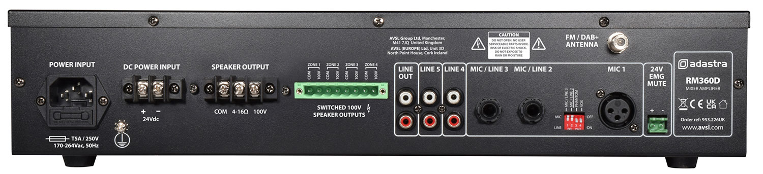 Adastra RM360 100V Mixer-Amplifier with DAB+, BT, USB/SD