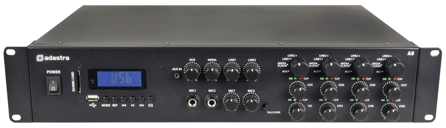 Adastra A8 Powerful Quad Zone Media Stereo Amplifier + 8X 8" Low Profile Ceiling Speaker bundle