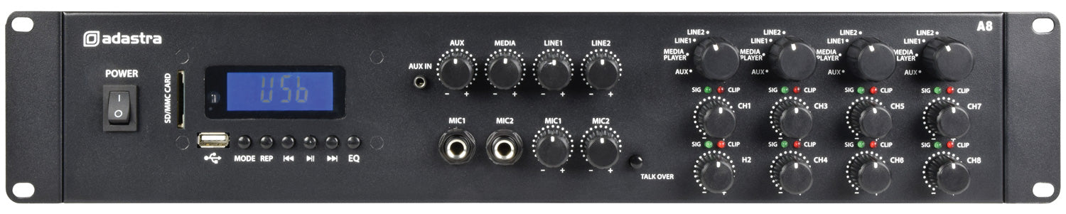 Adastra A8 Powerful Quad Zone Media Stereo Amplifier + 8X 8" Low Profile Ceiling Speaker bundle
