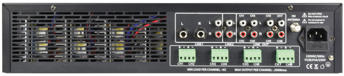 Adastra A8 Powerful Quad Zone Media Stereo Amplifier + 8X 8" Low Profile Ceiling Speaker bundle