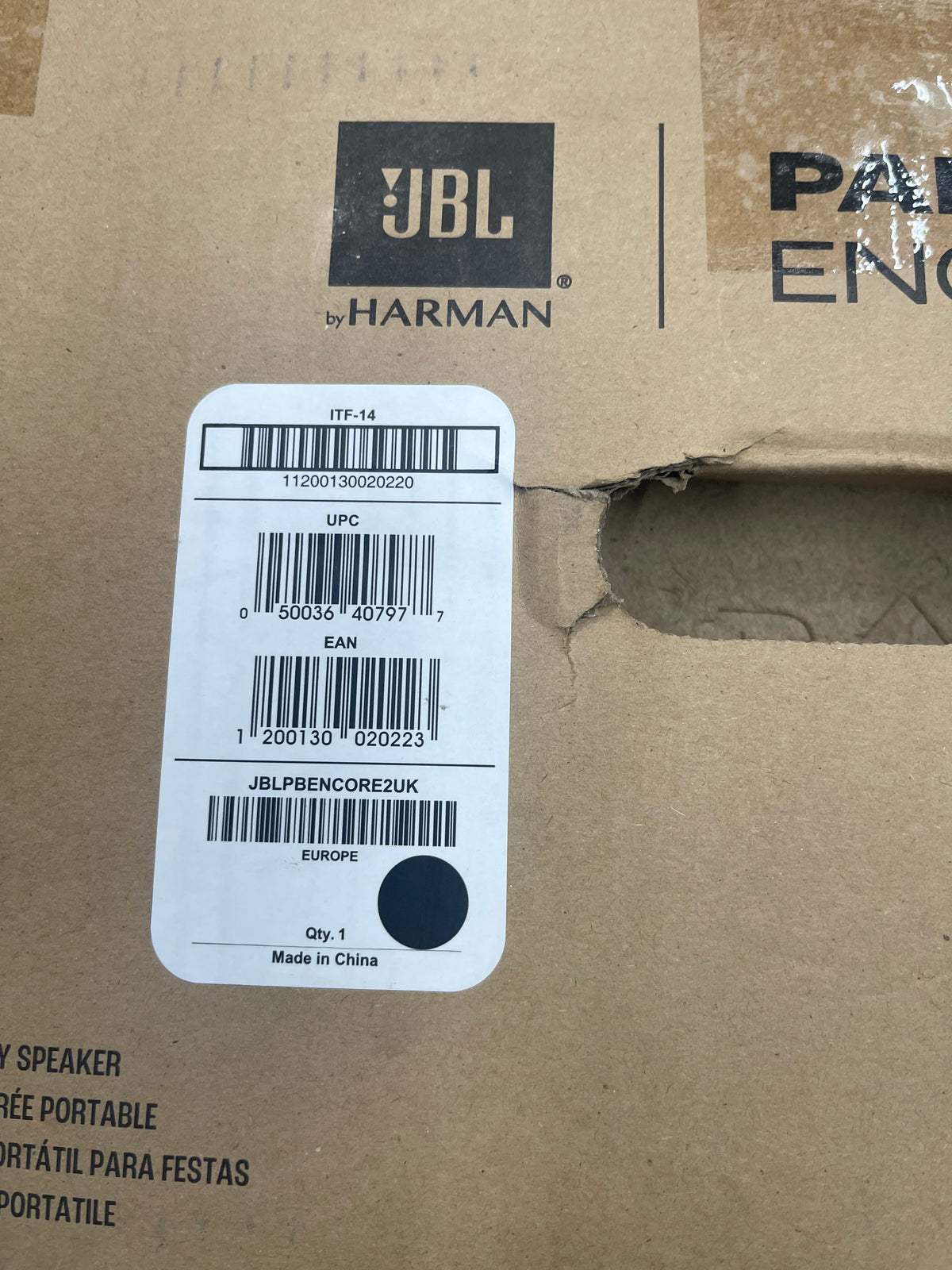 JBL PartyBox Encore 2 – Compact Portable Battery Powered Party Speaker with Mic - OPEN BOX