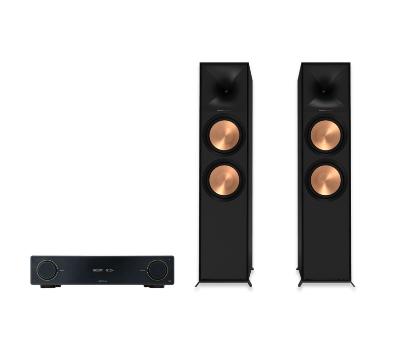 ARCAM A15+ Radia Plus Amplifier + Klipsch R-800F Floor Standing Speakers Package and 5 metres Classic 79 Strand