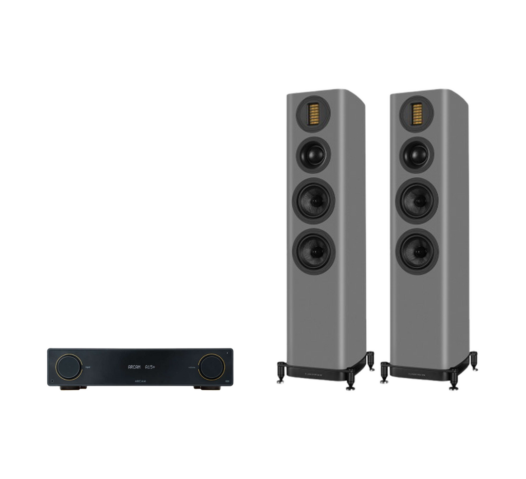ARCAM A15+ Radia Plus Amplifier + Wharfedale Evo 5.3 Floor Standing Speakers Package and 5 metres Classic 79 Strand
