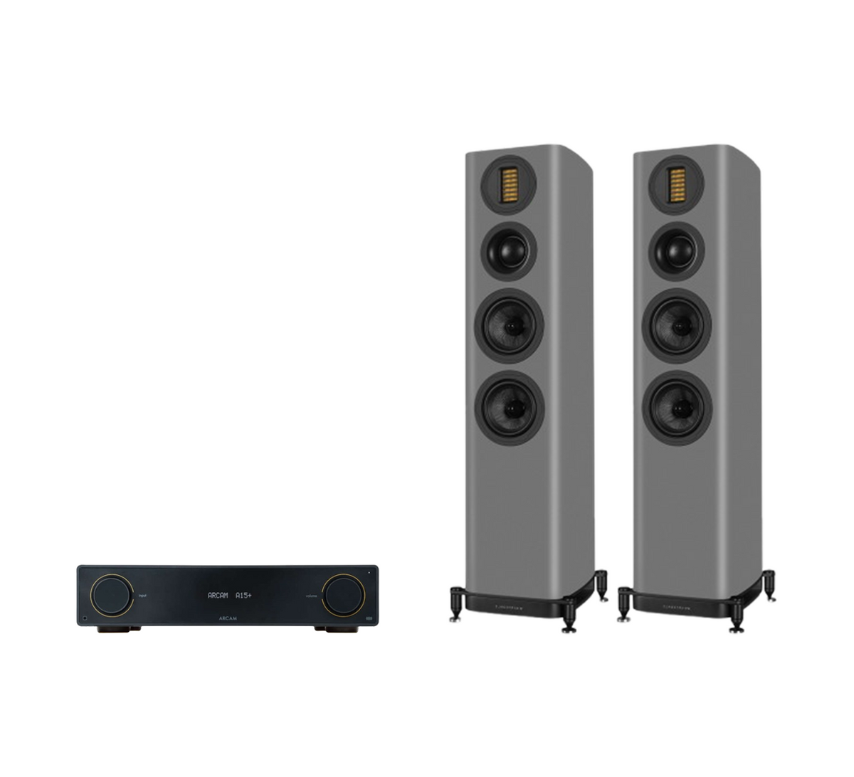 ARCAM A15+ Radia Plus Amplifier + Wharfedale Evo 5.3 Floor Standing Speakers Package and 5 metres Classic 79 Strand
