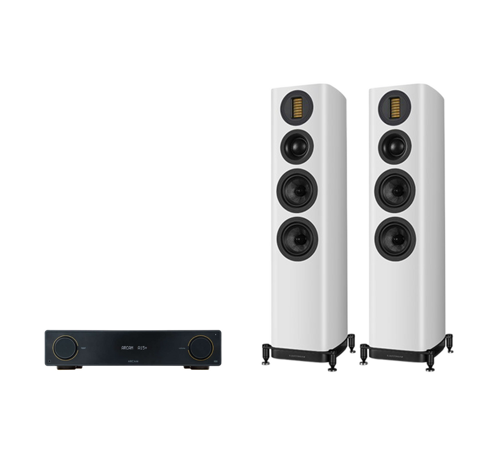ARCAM A15+ Radia Plus Amplifier + Wharfedale Evo 5.3 Floor Standing Speakers Package and 5 metres Classic 79 Strand