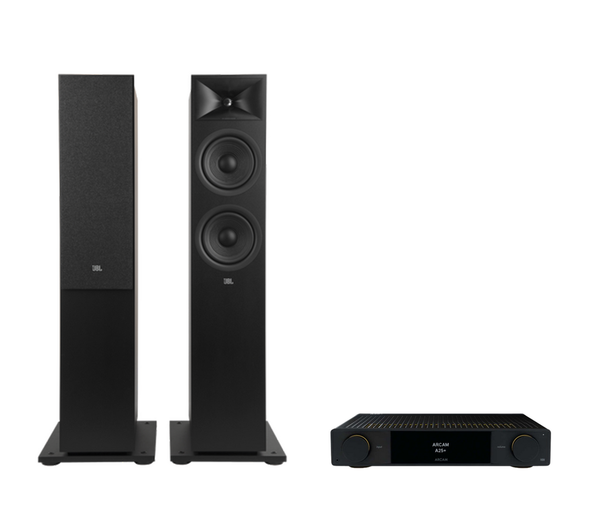 ARCAM A25+ Radia Plus Amplifier + JBL Stage 280F Floor Standing Speakers Package and 5 metres Classic 79 Strand