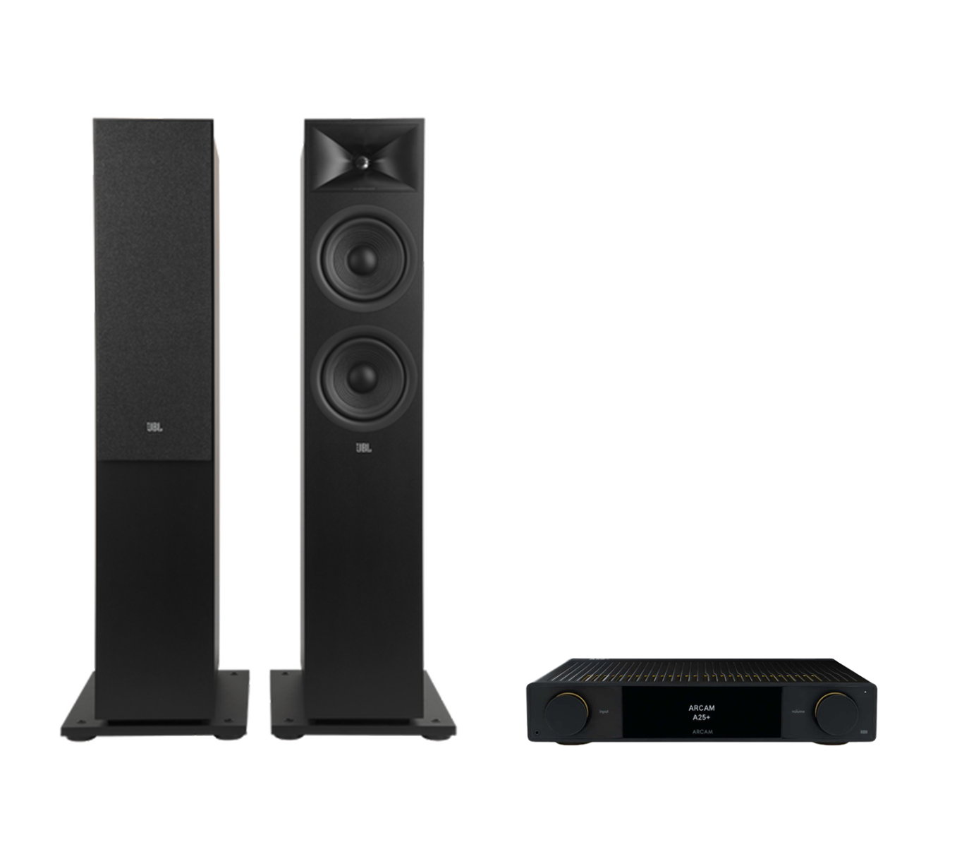 ARCAM A25+ Radia Plus Amplifier + JBL Stage 280F Floor Standing Speakers Package and 5 metres Classic 79 Strand