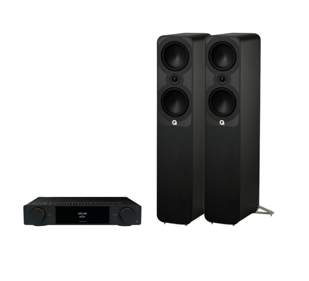ARCAM A25+ Radia Plus Amplifier + Q Acoustics 5050 Floor Standing Speakers Package and 5 metres Classic 79 Strand