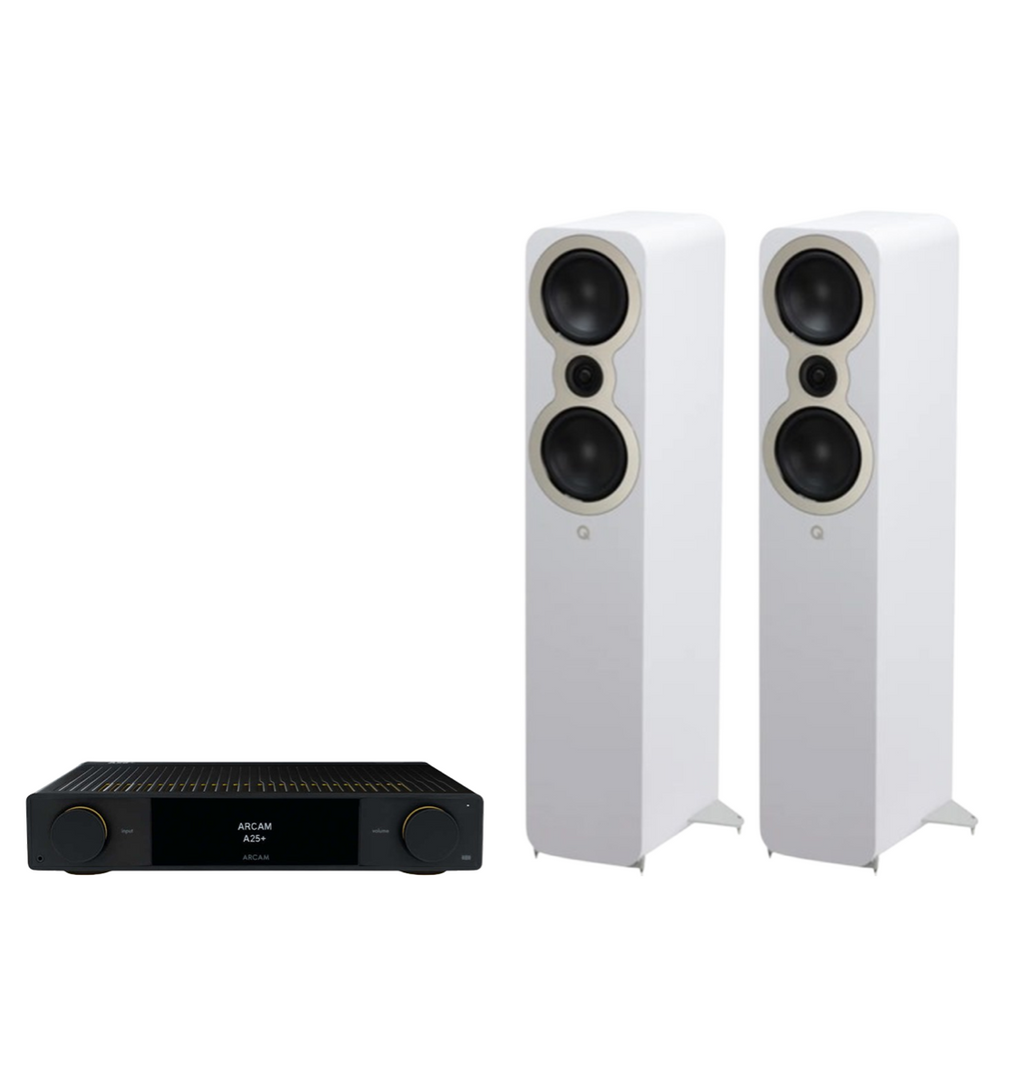 ARCAM A25+ Radia Plus Amplifier + Q Acoustics 3050c Floor Standing Speakers Package and 5 metres Classic 79 Strand