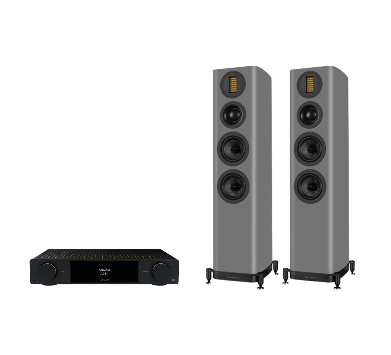 ARCAM A25+ Radia Plus Amplifier + Wharfedale Evo 5.3 Floor Standing Speakers Package and 5 metres Classic 79 Strand