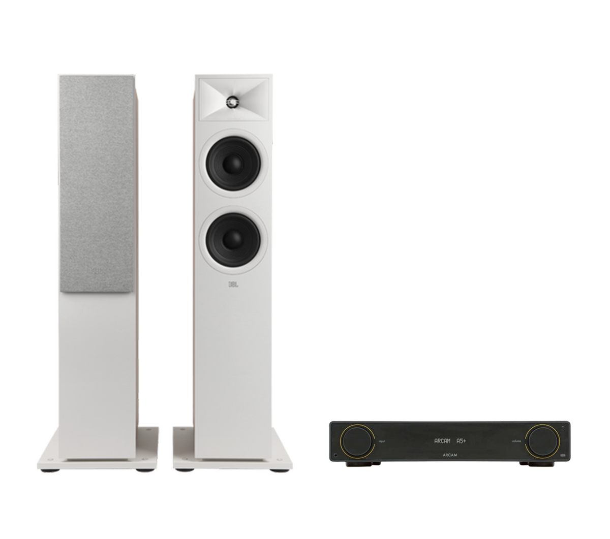 ARCAM A5+ Radia Plus Amplifier + JBL Stage 280F Floor Standing Speakers Package and 5 metres Classic 79 Strand