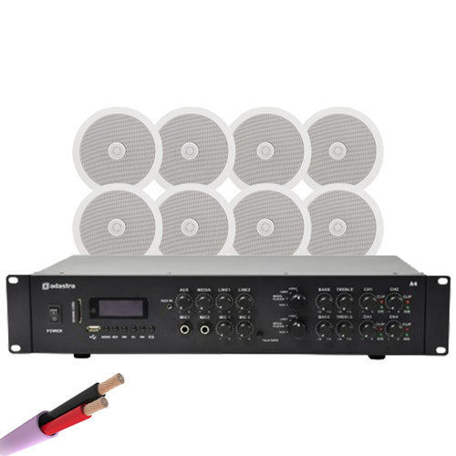 Adastra A4 Amp + 8X 6.5" Speakers Speaker Cable