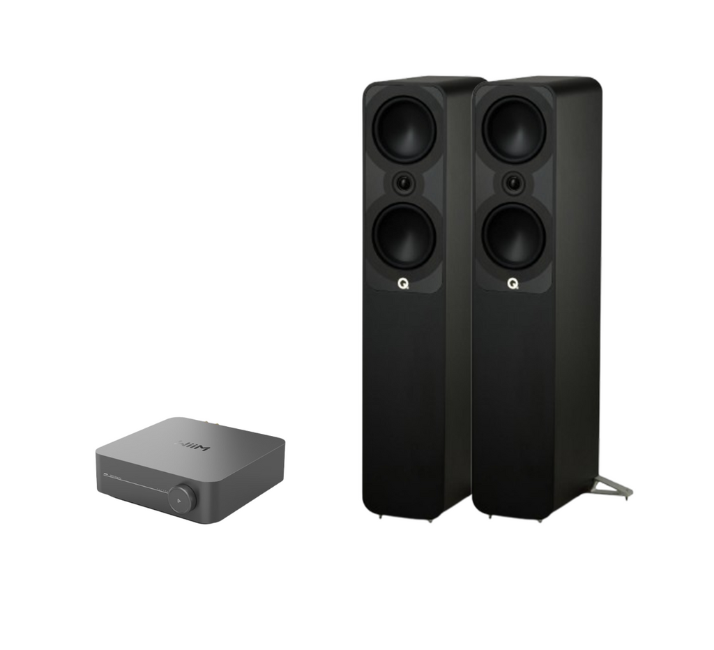 WiiM AMP Pro Music Streaming Amplifier + Q Acoustics 5050 Floor Standing Speakers Package and 5 metres Classic 79 Strand
