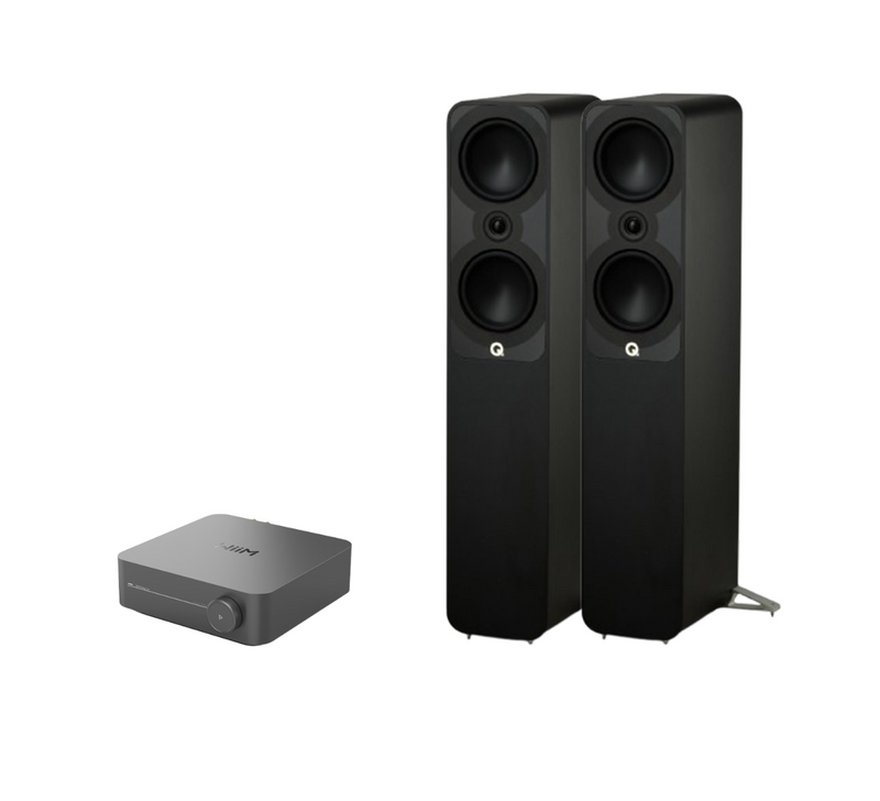 WiiM AMP Pro Music Streaming Amplifier + Q Acoustics 5050 Floor Standing Speakers Package and 5 metres Classic 79 Strand