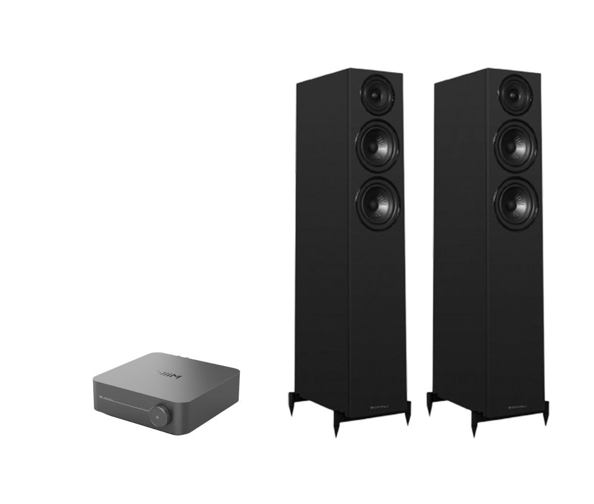WiiM AMP Pro Music Streaming Amplifier + Wharfedale Diamond 12.3i Floor Standing Speakers Package and 5 metres Classic 79 Strand