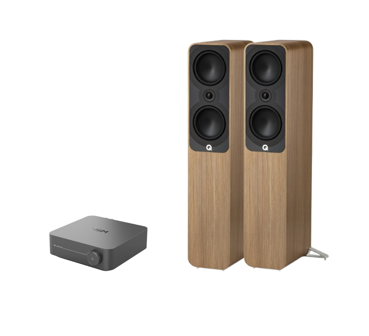 WiiM AMP Pro Music Streaming Amplifier + Q Acoustics 5050 Floor Standing Speakers Package and 5 metres Classic 79 Strand