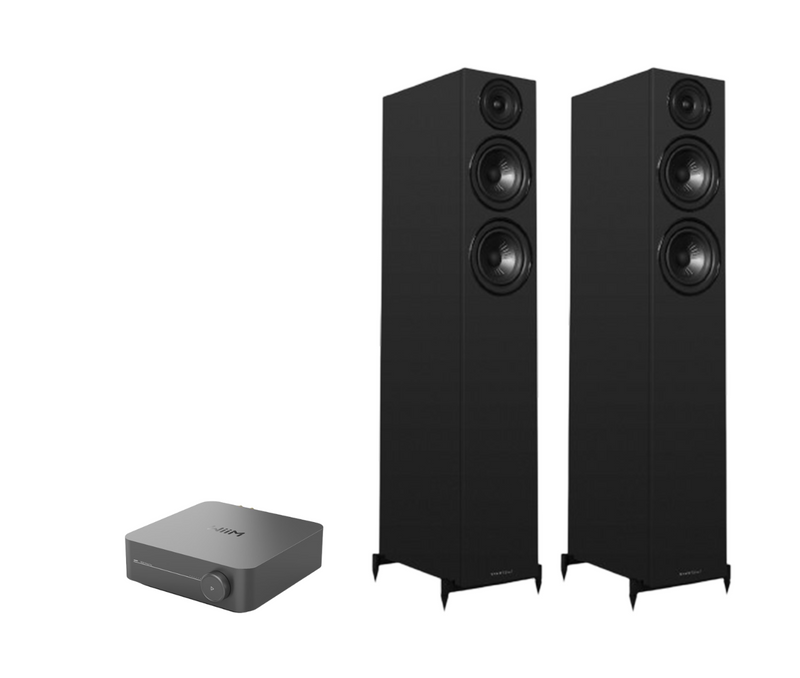 WiiM AMP Pro Music Streaming Amplifier + Wharfedale Diamond 12.4i Floor Standing Speakers Package and 5 metres Classic 79 Strand