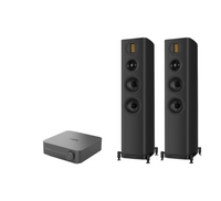 WiiM AMP Pro Music Streaming Amplifier + Wharfedale Evo 5.3 Floor Standing Speakers Package and 5 metres Classic 79 Strand