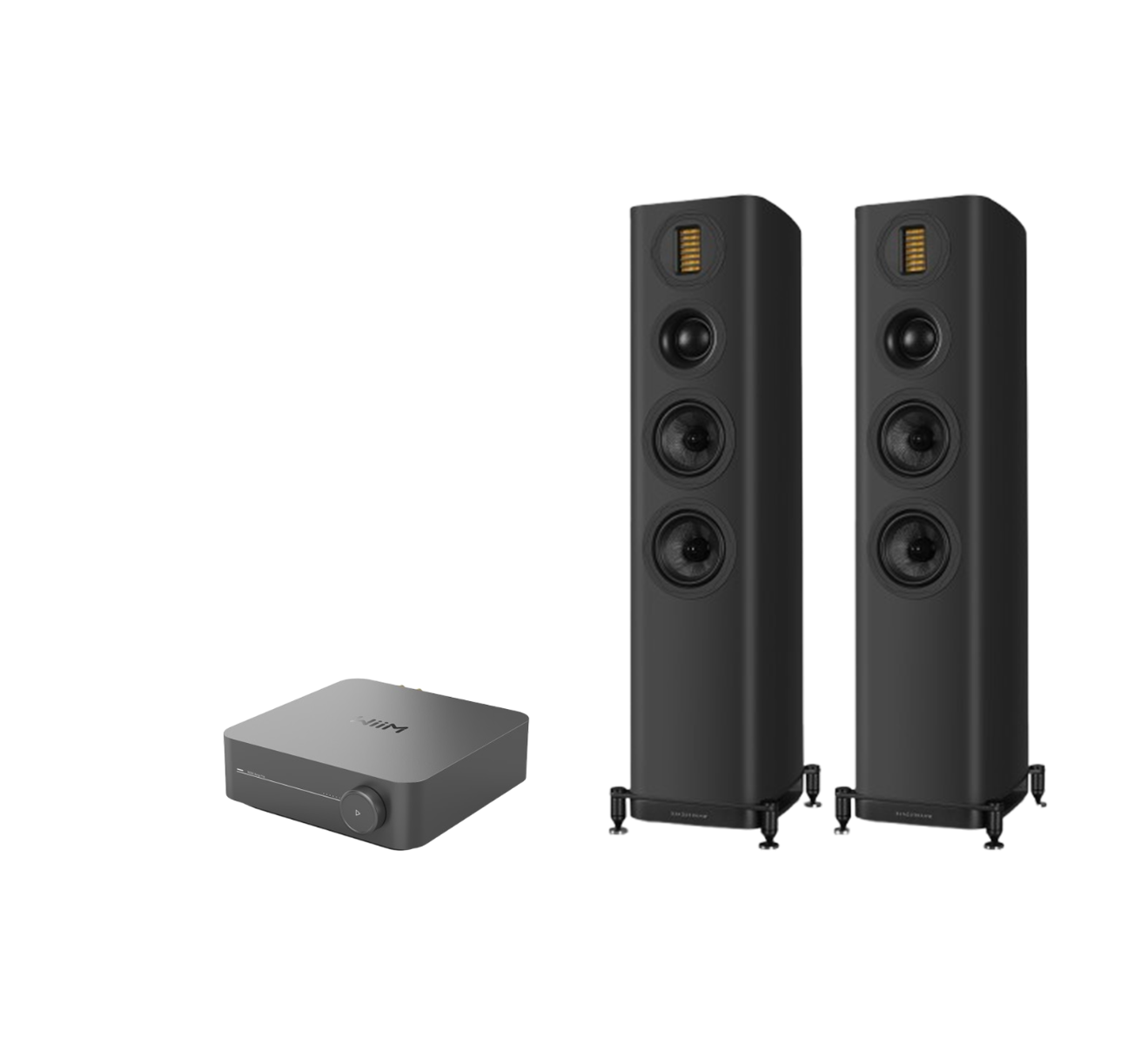 WiiM AMP Pro Music Streaming Amplifier + Wharfedale Evo 5.3 Floor Standing Speakers Package and 5 metres Classic 79 Strand
