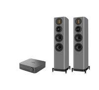 WiiM AMP Pro Music Streaming Amplifier + Wharfedale Evo 5.3 Floor Standing Speakers Package and 5 metres Classic 79 Strand