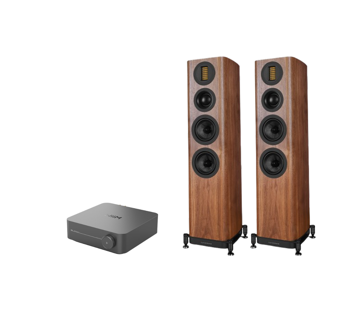 WiiM AMP Pro Music Streaming Amplifier + Wharfedale Evo 5.3 Floor Standing Speakers Package and 5 metres Classic 79 Strand